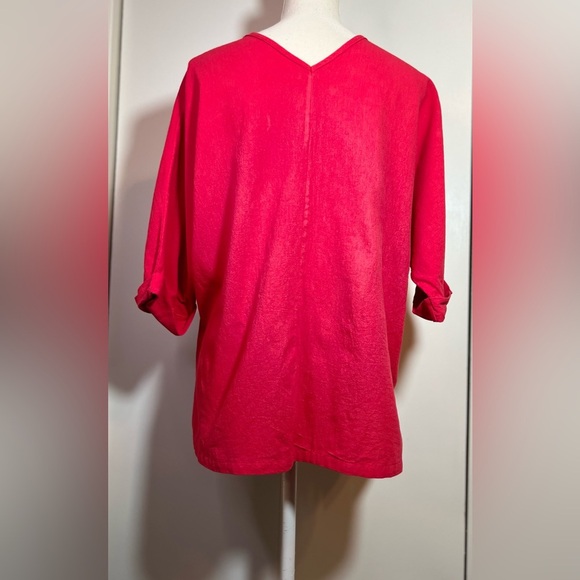 Red Linen/Cotton Button Down Shirt Women’s Size L 3/4 Sleeves - Picture 3 of 8